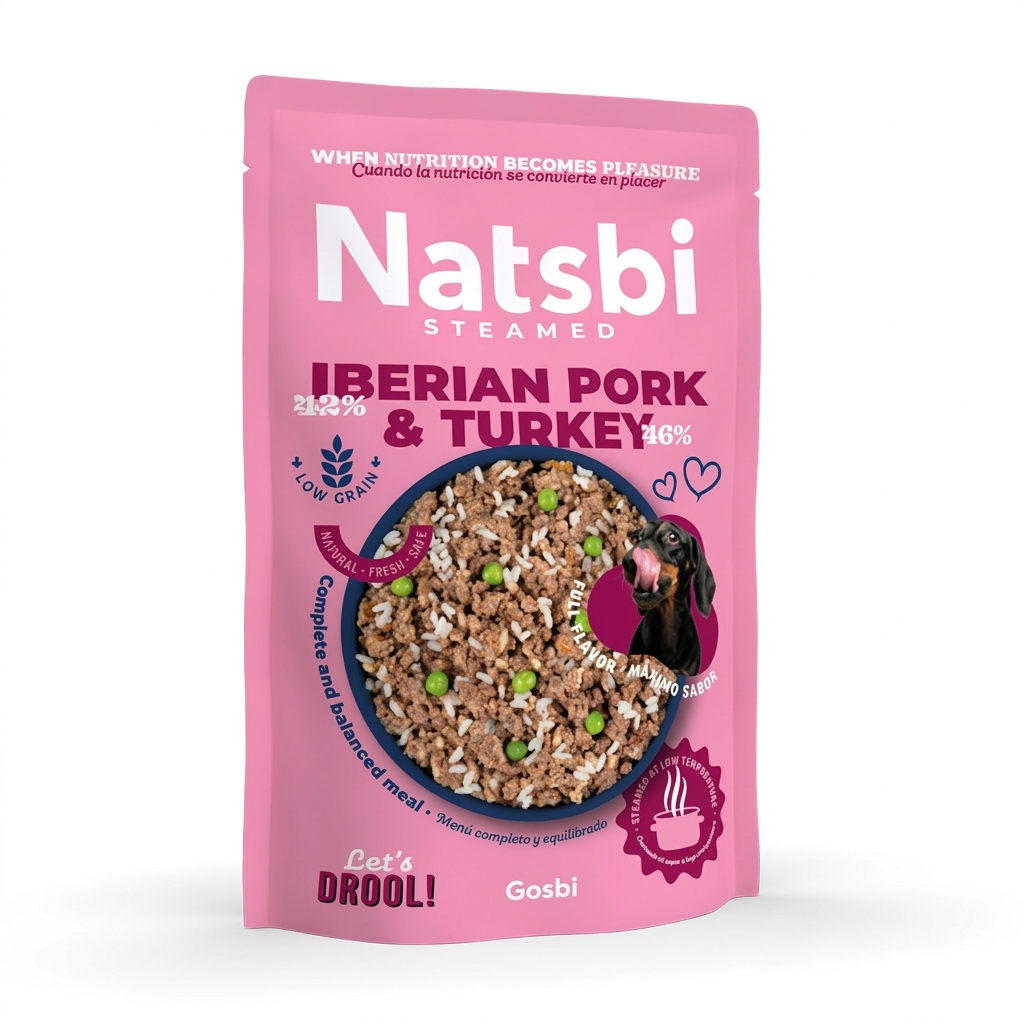 Natsbi Steamed Dog Iberian Pork & Turkey 200g - Imagen 1